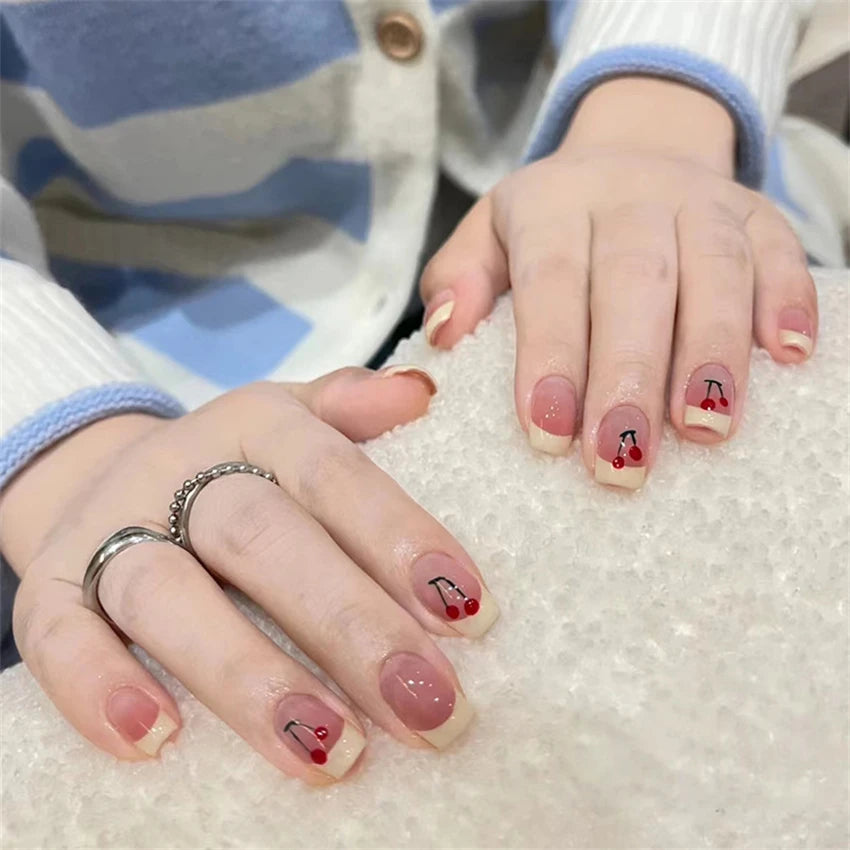 24Pcs/Lot Milky White Gradient Long Wearing False Nail Tips Acrylic Press on Nails Removable Reusable Artifical Fake Nails Art