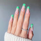 24ps/Box Long Ballerina Full Cover Artificial French False Nails Art Green Graffiti Color Blocking Gold Thread Fake Nail Tips