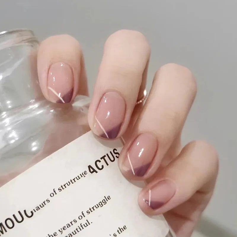 24Pcs Mid-length Ballet False Nails Cute Childlike Rainbow Press On Nails Iced Through Milk Tea Fake Nails Free Shipping Items