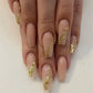 24Pcs Medium Long Ballet Fake Nails Art Flat Head Gold Line Frosted False Nails Press on Full Cover Removable Stick on Nail Tips