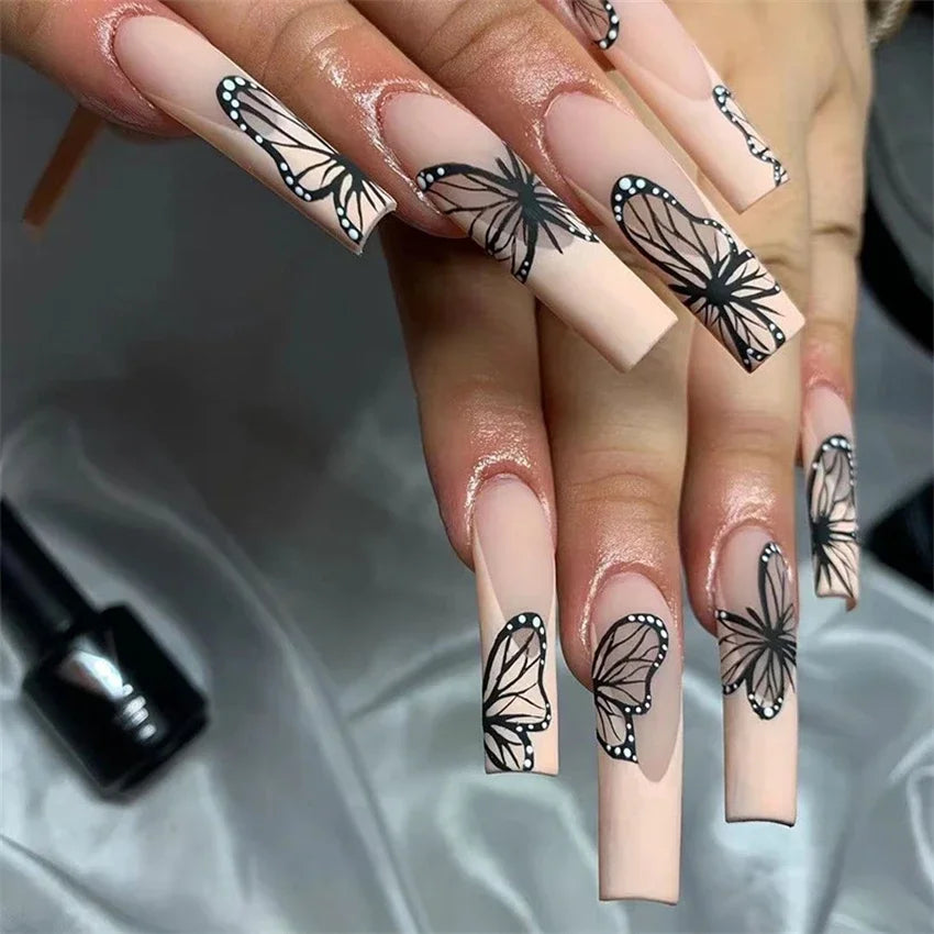 24p Artificial Acrylic Nail Art Fake Nails Full Coverage Removable Pressing Nail Tips Lotus Root Pink Leopard Print False Nails