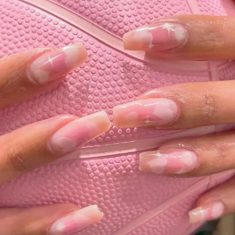 24Pcs Long Ballet Press On Nail Art Wearing Manicure Glitter Point Drill False Nails Removable Full Cover Artificial Fake Nails