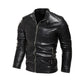 2024 Winter Black Leather Jacket Men Fur Lined Warm Motorcycle Jacket Slim Street Fashion BLack Biker Coat Pleated Design Zipper