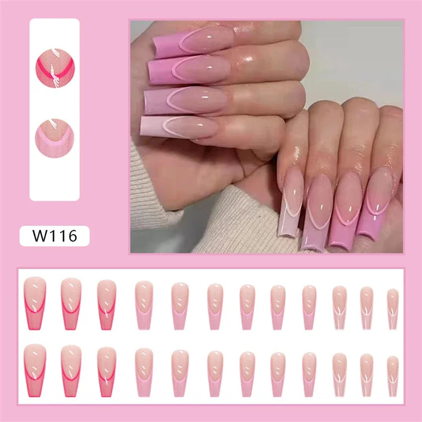 24p Artificial Acrylic Nail Art Fake Nails Full Coverage Removable Pressing Nail Tips Lotus Root Pink Leopard Print False Nails