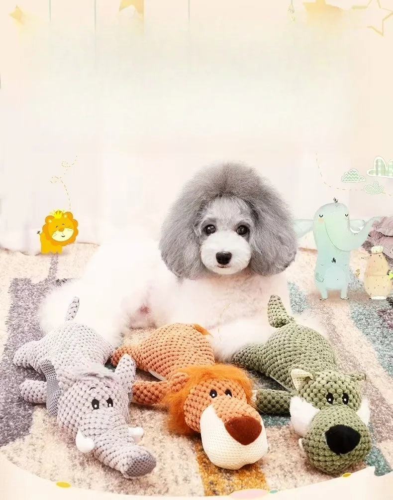 1/3 Pcs Large Dog Toy Bite-Resistant Sound Plush Toy Lion Wolf Elephant Cartoon Pet Toy Squeaky Dog Toy For Small & Medium Dogs