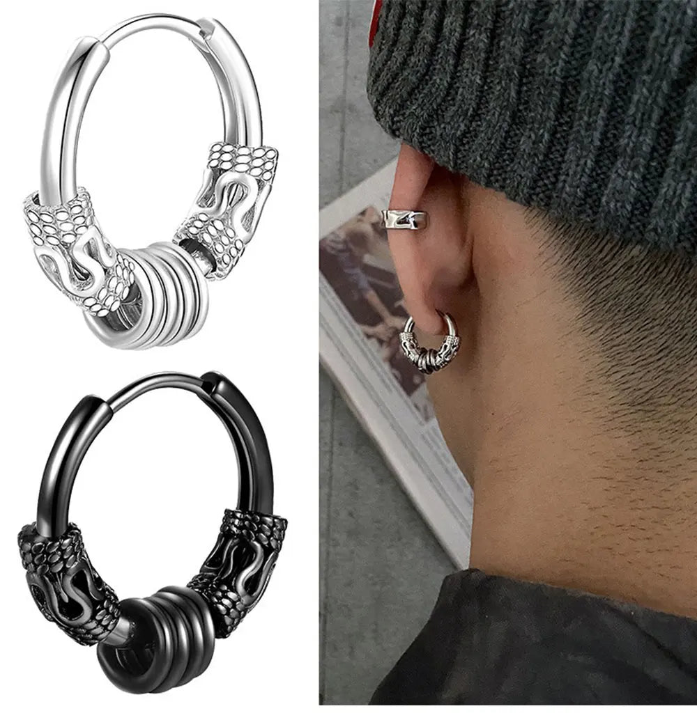 1Pair Punk Stainless Steel Round Circle Totem Hoop Earrings For Men Women Not Fade Ear Rings Hip Hop Male Jewelry