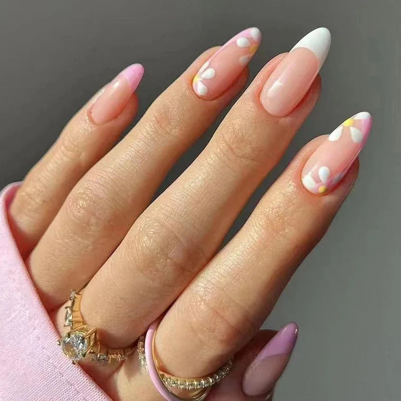 24Pcs Ballerina Press On Nail Tips Oval Head False Nails Almond Artificial Fake Nails With Glue Full Cover Press Manicure Tools