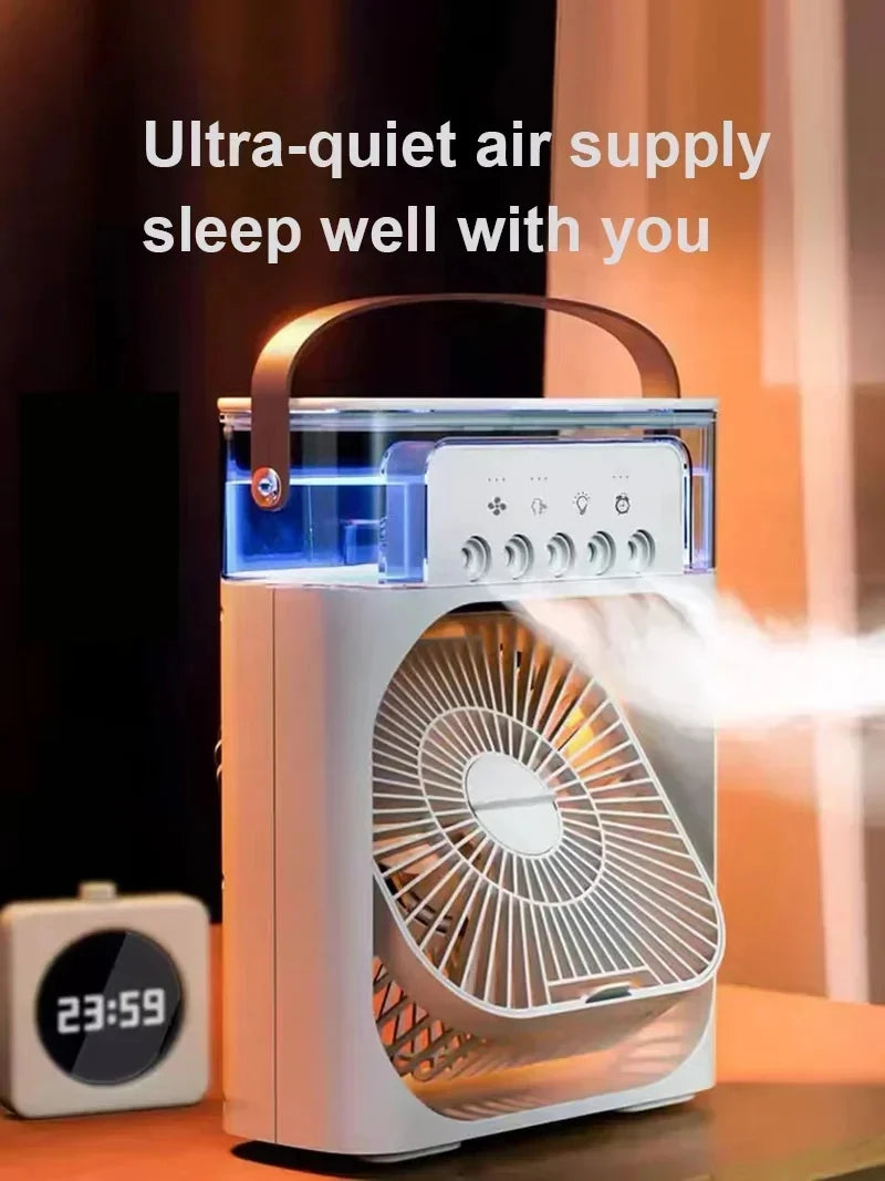 3 In 1 Fan AIr Conditioner Household Water Mist USB Fan Small Air Cooler LED Night Light Portable Humidifier Air Adjustment Fan