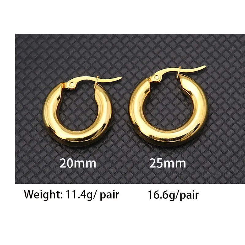 Surgical Steel Gold Color Tone Women Fat Chunky Earrings Stainless Wives Round Smooth Thick Hoops Statement Jewelry 20mm/25mm