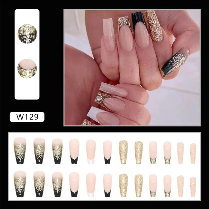 24p Artificial Acrylic Nail Art Fake Nails Full Coverage Removable Pressing Nail Tips Lotus Root Pink Leopard Print False Nails