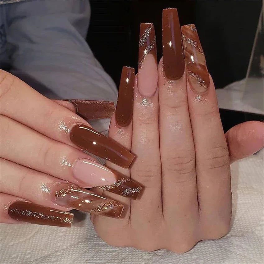 24p Artificial Acrylic Nail Art Fake Nails Full Coverage Removable Pressing Nail Tips Lotus Root Pink Leopard Print False Nails