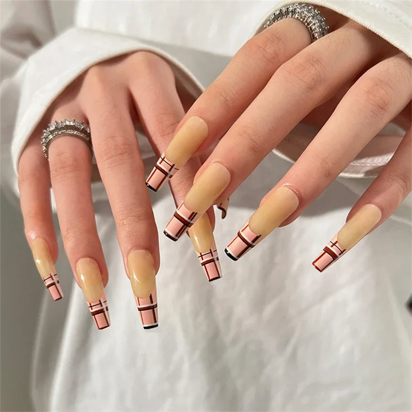 24p Artificial Acrylic Nail Art Fake Nails Full Coverage Removable Pressing Nail Tips Lotus Root Pink Leopard Print False Nails
