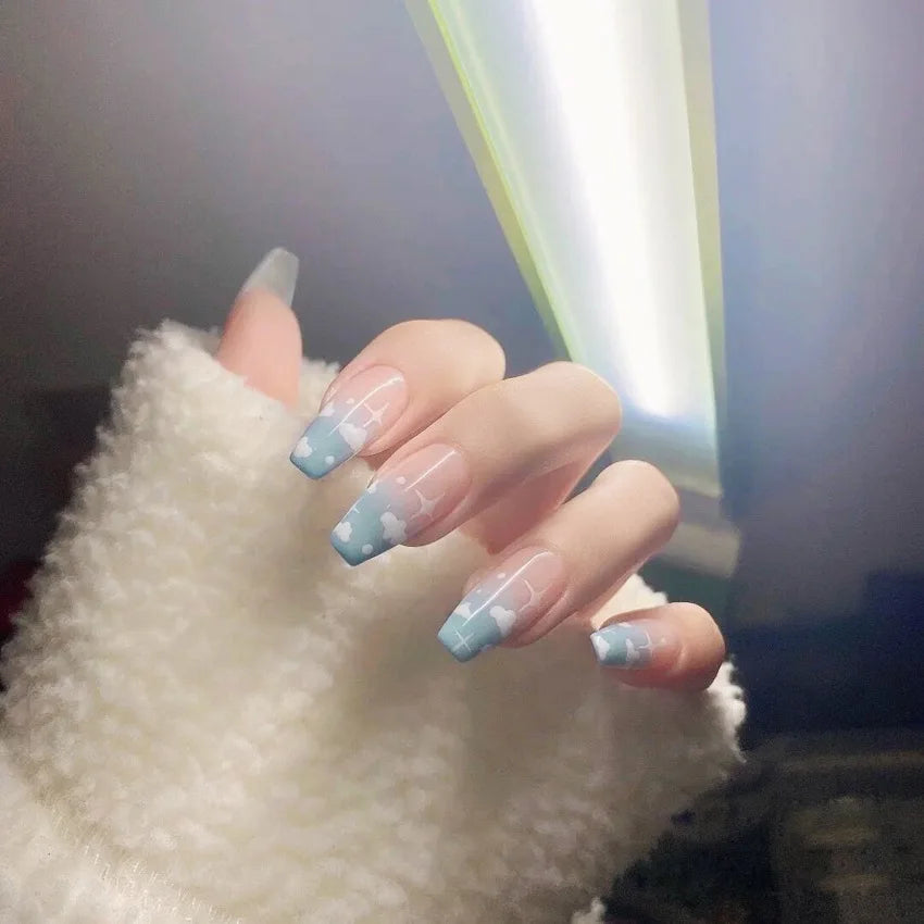 24Pcs Mid-length Ballet False Nails Cute Childlike Rainbow Press On Nails Iced Through Milk Tea Fake Nails Free Shipping Items