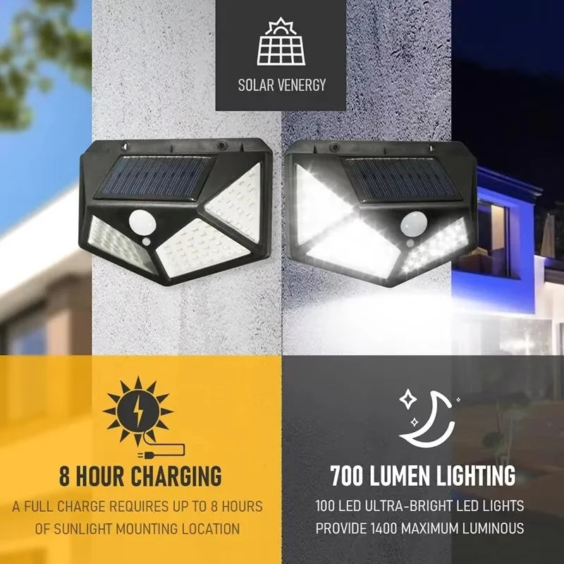 1/2/4/6/10PCS 100 LED Solar Wall Lamp 4 Sides Luminous With Motion Sensor Outdoor Garden Courtyard Waterproof Wall Lights Gifts
