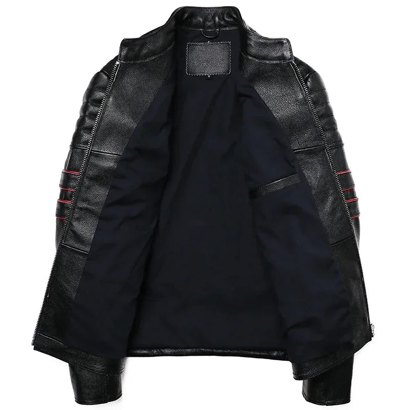 2025 New Embroidery Skull Fashion Genuine Leather Jacket Men's Natural Cowhide Motorcycle Jacket Slim Moto Coat Size S-6XL