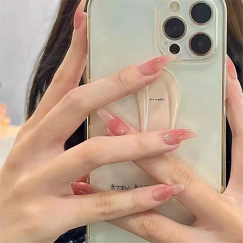 24PC/Box Fashion False Nails Artificial Milky White Pink Gradients Long Ballet Nail Tips Full Cover Acrylic Fake Nails With Glue