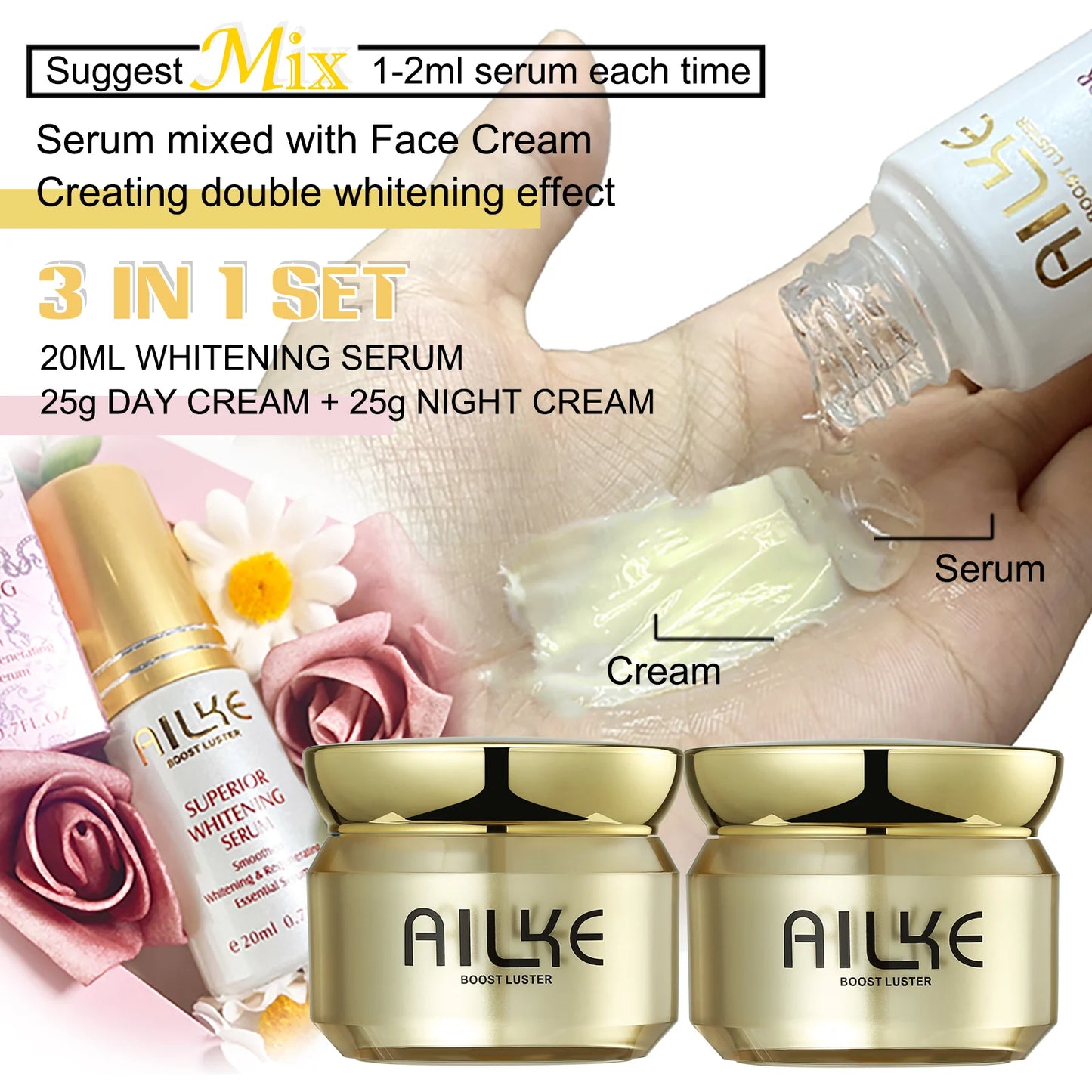 AILKE Brightening Face Cream With Glutathione, Improve Dull Skin, Remove Black Spots Facial Cream for Women Men