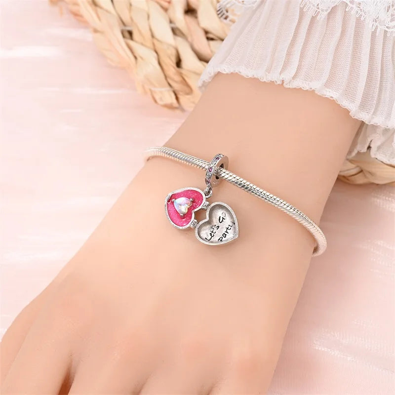 925 Silver Charms Beads Fit 3mm Original Bracelet Game Machine Box Afternoon Tea Dessert Romantic Pink Pendant DIY Jewelry