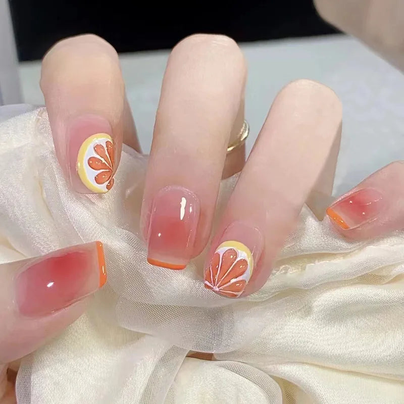 24Pcs Mid-length Ballet False Nails Cute Childlike Rainbow Press On Nails Iced Through Milk Tea Fake Nails Free Shipping Items