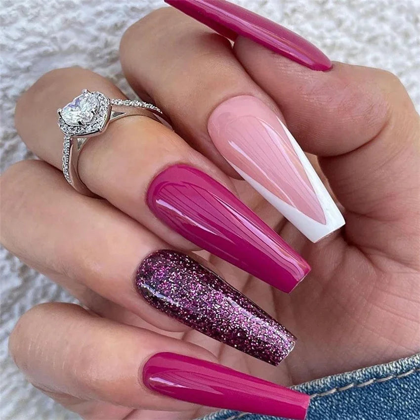 24p Artificial Acrylic Nail Art Fake Nails Full Coverage Removable Pressing Nail Tips Lotus Root Pink Leopard Print False Nails