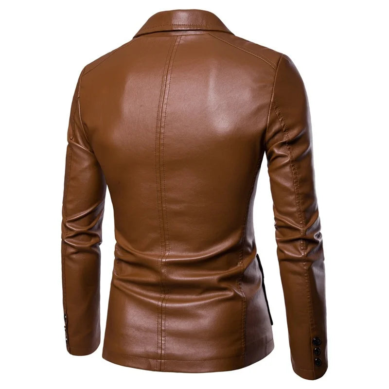 2024 Men Slim Autumn New Causal Vintage Leather Jacket Coat Men Design Motorcycle Biker Zipper Pocket PU Leather Jacket Coat