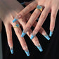 24ps/Box Long Ballerina Full Cover Artificial French False Nails Art Green Graffiti Color Blocking Gold Thread Fake Nail Tips