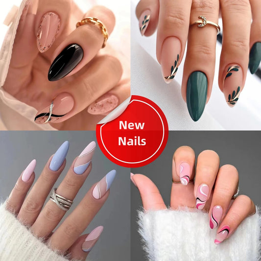 24Pcs Ballerina Press On Nail Tips Oval Head False Nails Almond Artificial Fake Nails With Glue Full Cover Press Manicure Tools