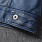 2023 New Leather Jacket Men's Single-Breasted Denim Blue Retro Old Motorcycle Leather Jacket Slim-Fit Lapel Coat