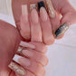 24pcs French Green Edge Seamless Removable Fake Nails Capsule Finished Full Cover Waterproof Artificial Press On False Nails
