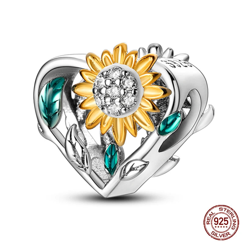Fit Pandora 925 Original Bracelet 925 Silver Plate Flower Bird Series Charms Beads For Women Fashion DIY Jewelry Gifts Making