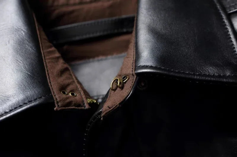 A2 Men's Bomber Jacket Tea Core Horse Leather Cropped Motorcycle Jacket Natural Leather Loose Coat Military Men's Leather Jacket