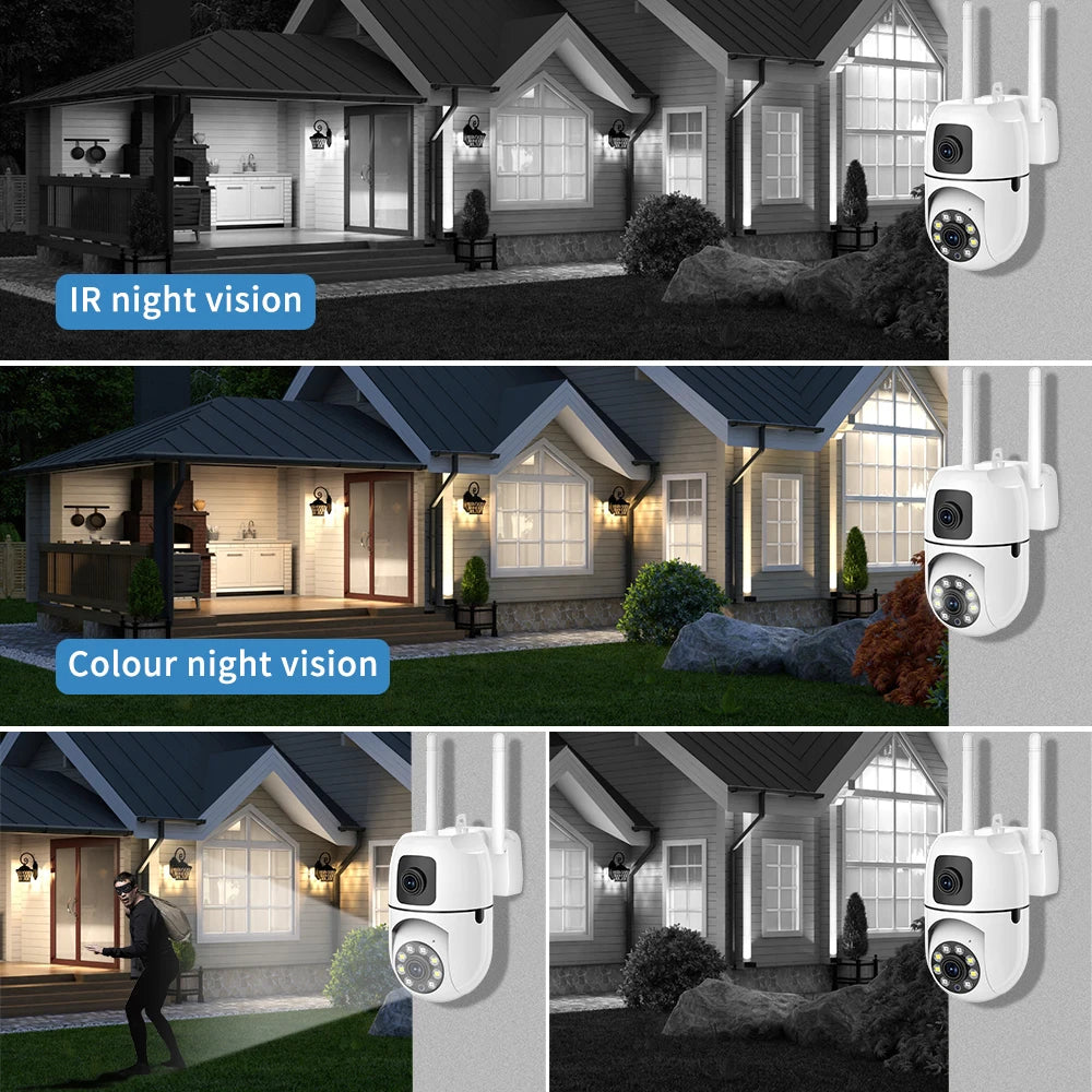 8MP HD Wifi Surveillance PTZ Camera Outdoor 4MP Dual Lens Dual Screen AI Auto Tracking IP Security Protection Camera CCTV Video