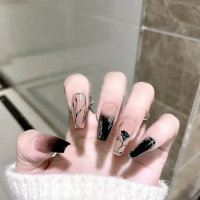24Pcs Mid-length Ballet False Nails Cute Childlike Rainbow Press On Nails Iced Through Milk Tea Fake Nails Free Shipping Items