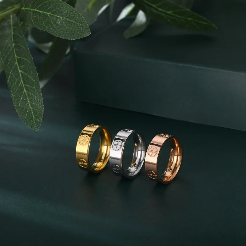 Fashion Classic Cross Stainless Steel Rings For Women Men Gold Color Luxury Jewelry Wedding Gift