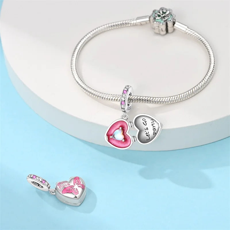 925 Silver Charms Beads Fit 3mm Original Bracelet Game Machine Box Afternoon Tea Dessert Romantic Pink Pendant DIY Jewelry