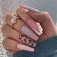 24Pcs Long Ballet Press On Nail Art Wearing Manicure Glitter Point Drill False Nails Removable Full Cover Artificial Fake Nails