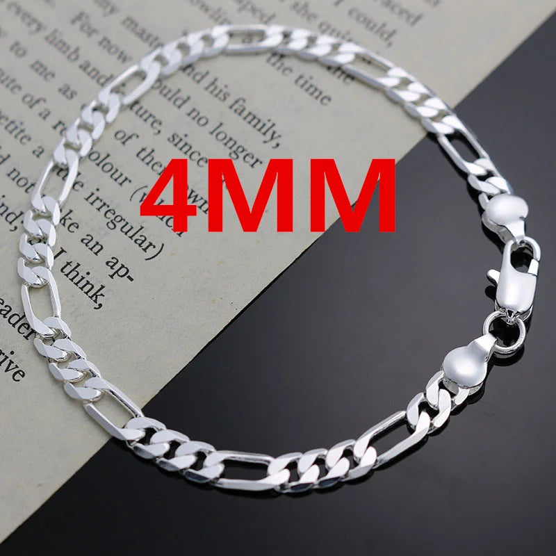 New Arrive 925 Silver 4MM Chain for Men Women Bracelet Necklace Jewelry Set Lady Christma Gifts Charms Wedding