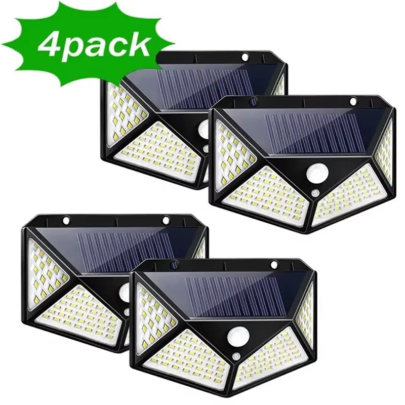 1/2/4/6/10PCS 100 LED Solar Wall Lamp 4 Sides Luminous With Motion Sensor Outdoor Garden Courtyard Waterproof Wall Lights Gifts