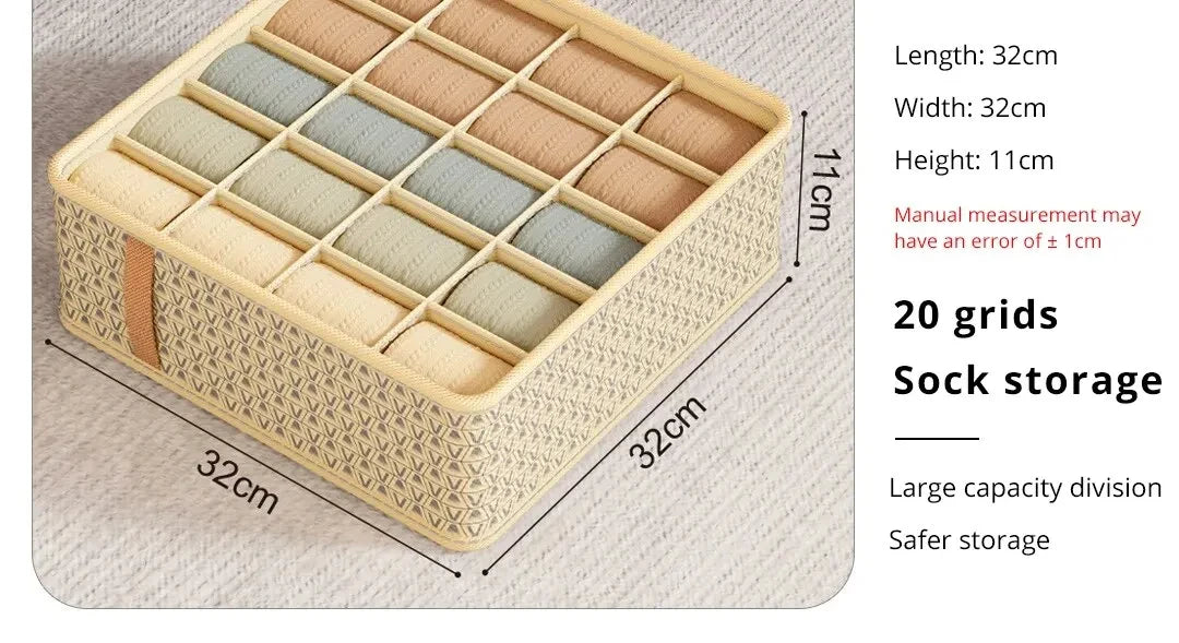 1pc Khaki/Wine Red Non Woven Multi Grid Underwear Sock Storage Box Household Wardrobe Organization and Storage