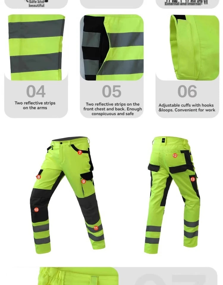 workwear mens jacket working cargo pants men High Visibility work suit with Reflective tapes