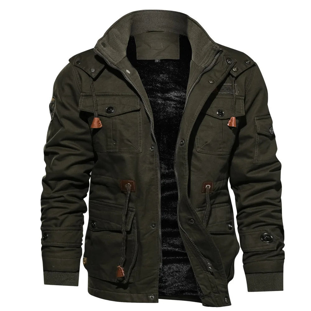 Men's Winter Jacket Hooded Casual Cotton Coat Retro Coat Men's Cotton Casual Fleece Long Jacket Men's Outdoor Tooling Coat