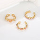 3 Pcs/set Love Heart Rings For Women Girls Light Luxury Rhinestone Opening Ring Sweet Finger Ring Wedding Party Accessories
