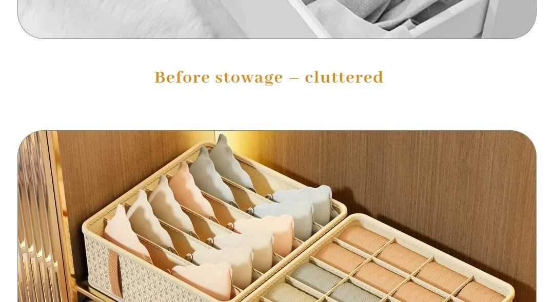 1pc Khaki/Wine Red Non Woven Multi Grid Underwear Sock Storage Box Household Wardrobe Organization and Storage