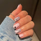 24ps/Box Long Ballerina Full Cover Artificial French False Nails Art Green Graffiti Color Blocking Gold Thread Fake Nail Tips