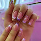 24Pcs Medium Long Ballet Fake Nails Art Flat Head Gold Line Frosted False Nails Press on Full Cover Removable Stick on Nail Tips