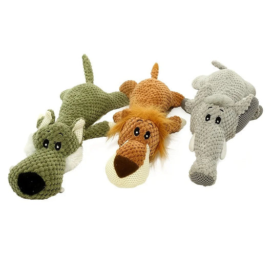 1/3 Pcs Large Dog Toy Bite-Resistant Sound Plush Toy Lion Wolf Elephant Cartoon Pet Toy Squeaky Dog Toy For Small & Medium Dogs
