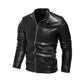 2024 Winter Black Leather Jacket Men Fur Lined Warm Motorcycle Jacket Slim Street Fashion BLack Biker Coat Pleated Design Zipper