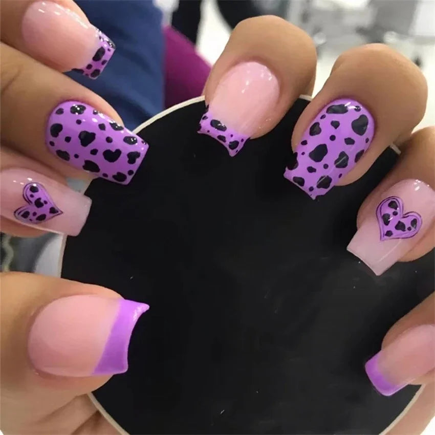 24p Artificial Acrylic Nail Art Fake Nails Full Coverage Removable Press On Nails Tip French Light Pink Heart False Nail Designs