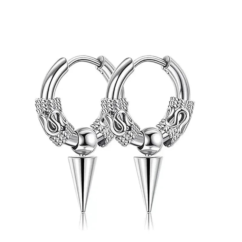 2pcs Fashion Cross Feather Stud Earrings, Punk Rock Style For Women Men High Quality Stainless Steel Hiphop Ear Jewelry