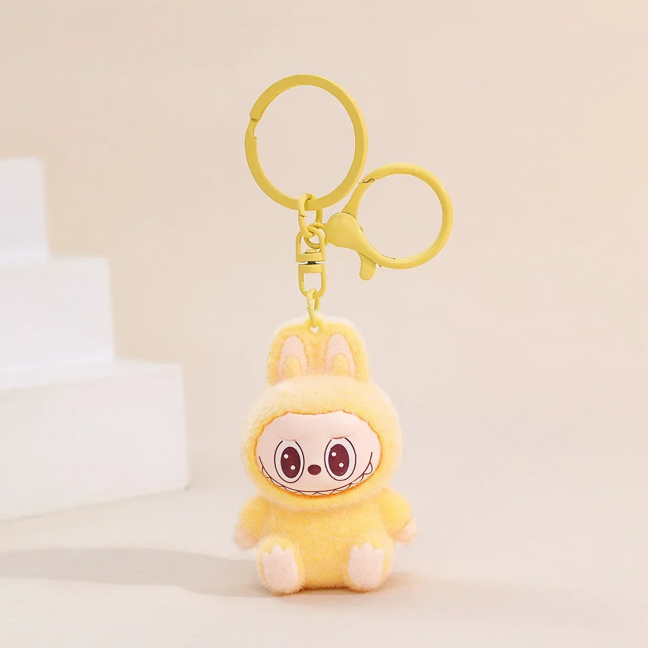 Sitting Labubu Doll Keychain External Implantation Fluff Pvc  Phone Ornaments Bag Charms Car Keychain Christmas Gifts